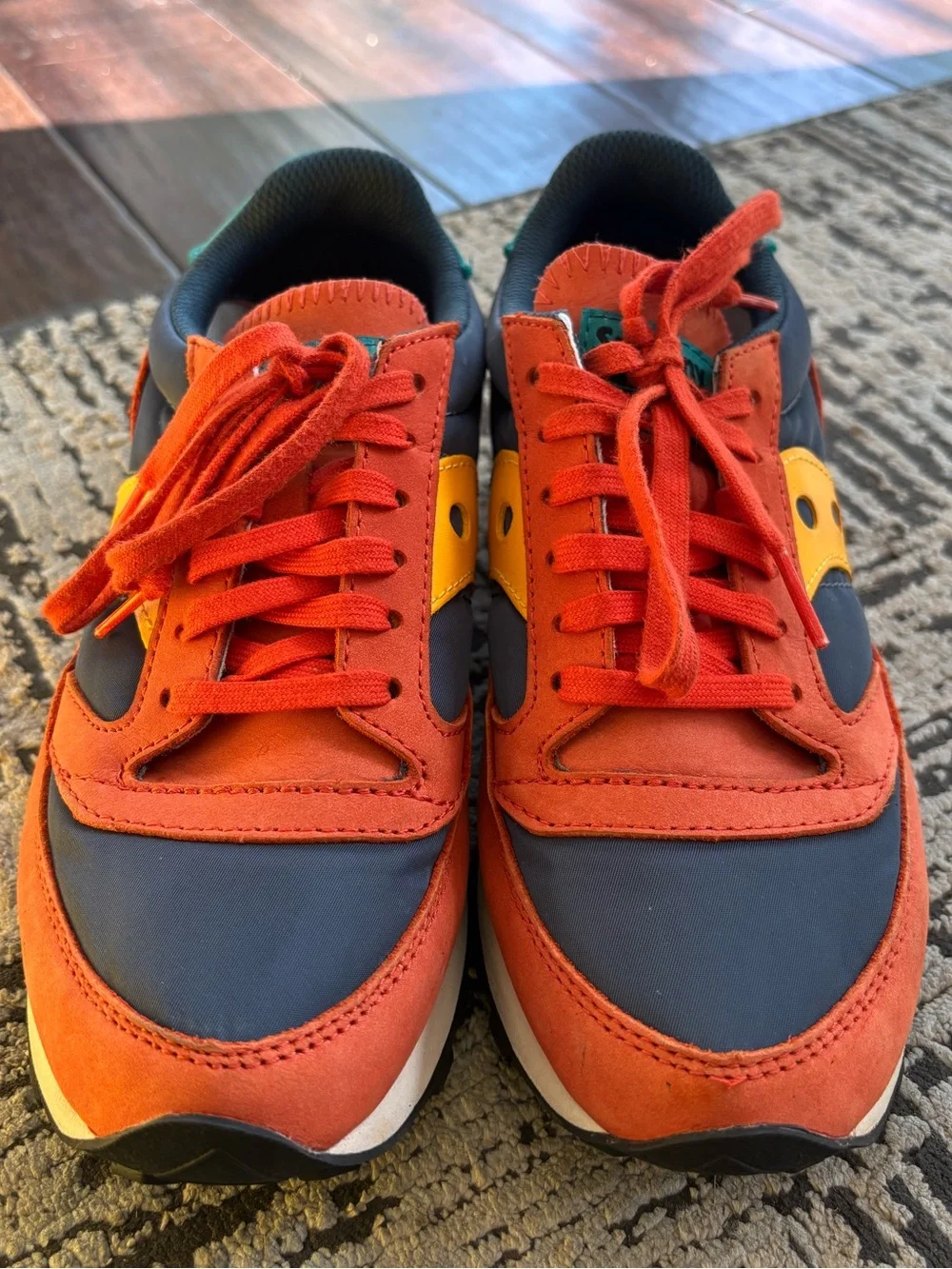 Saucony Color-Block Lace-Up Sneakers in Orange, Navy & Yellow Men Sz 5.5